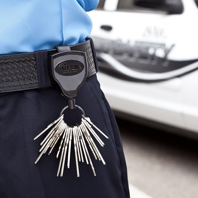 KEY-BAK SUPER48 Locking Retractable Keychain, Durable Polycarbonate Case, Leather Belt Loop, and Oversized Split Ring