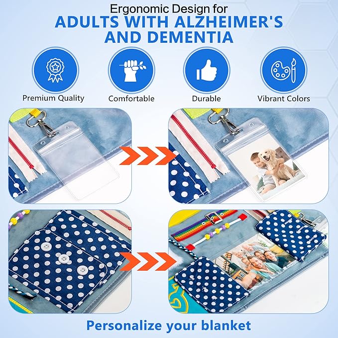 Assistex Fidget Blanket for Adults with Dementia – Sensory Toys for Alzheimer’s Patients, Activity Mat for Seniors with Dementia, Busy Blanket with Sensory Toys for Elderly, with Guide Book
