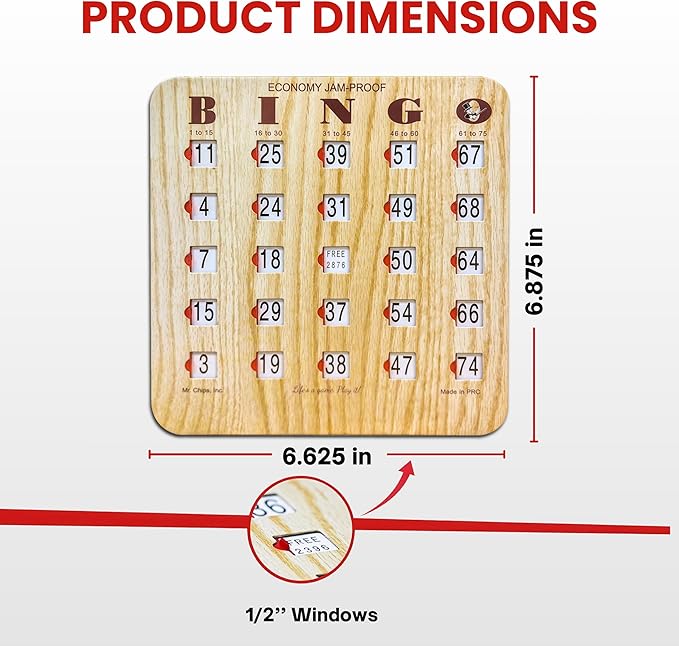 MR CHIPS Jam-Proof Fingertip Slide Bingo Cards with Sliding Windows 50 Pack in Tan Style