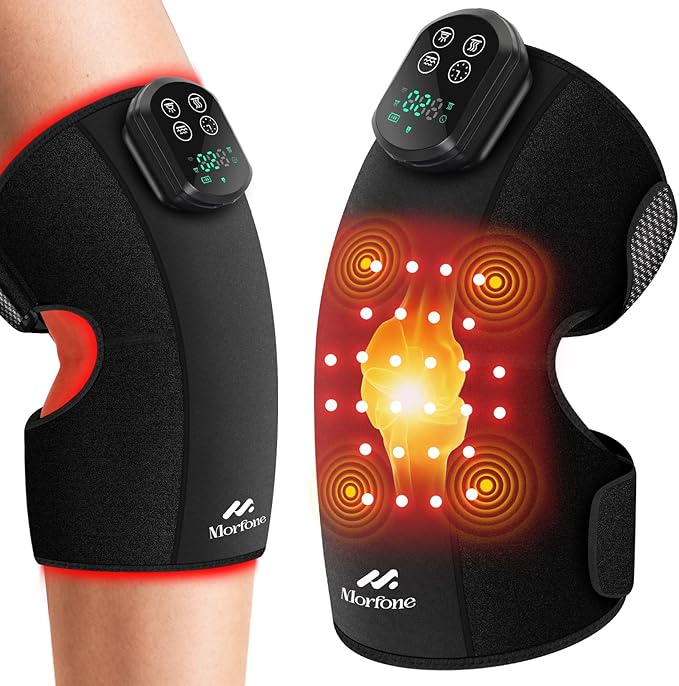 Morfone Red Light Therapy Device for Knee,3 Vibration Modes and 4 Heating Levels,5000mAh Wireless Rechargeable, 660nm and 850nm Infrared Red Light Therapy for Knee Pain Relief,Gifts for Women Men