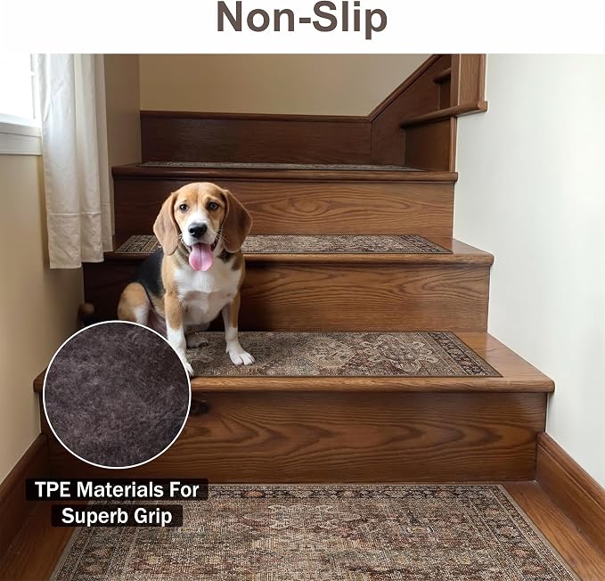 SARBEN 30"x30" Non Slip Stair Treads for Wooden Steps 1 Pack, Sage Brown | Peel and Stick Carpet Stair Runner with TPE Adhesive Backing, Carpet for Added Safety, Pet and Senior Friendly