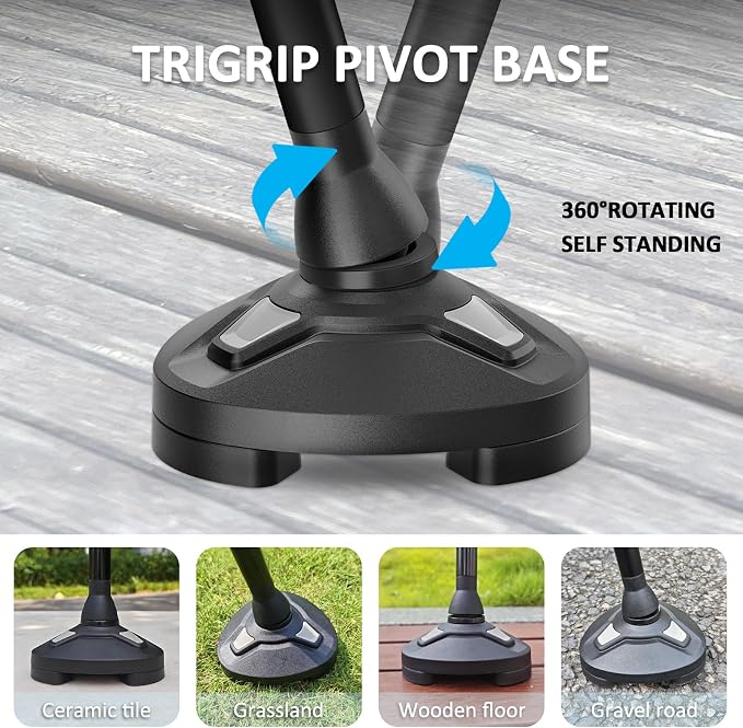 healthbazaar Walking Cane for Men & Women - Self Standing Pivot Cane, Adjustable, Foldable Walking Sticks for Seniors & Adults with Wrist Strap, Travel Bag | TRIGRIP