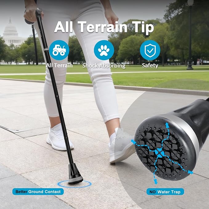 REHAND Walking Cane for Men & Women - Foldable, Adjustable, Lightweight, Self Standing Pivot Walking Cane, Soft Handle Grip, with Travel Bag, Walking Sticks for Seniors & Adults