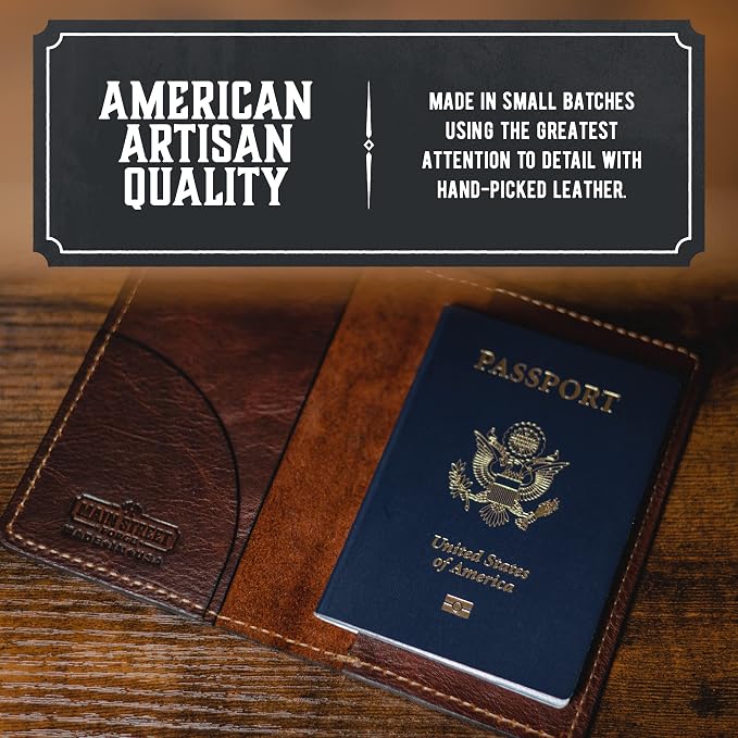 Leather Passport Holder for Men | Made in USA | 3.5" x 5.5" Field Notes Cover | Whiskey Barrel Brown