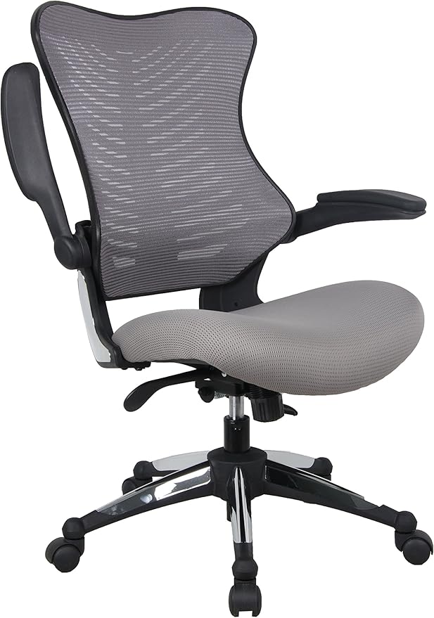 OfficeFactor Grey Mesh Executive Ergonomic Computer Office Chair Flip-up Arms Lumbar Support Molded Foam Seat Adjustable Height Home Office Desk Chair BIFMA Passed (Grey)