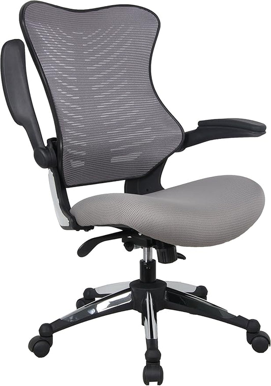 OfficeFactor Grey Mesh Executive Ergonomic Computer Office Chair Flip-up Arms Lumbar Support Molded Foam Seat Adjustable Height Home Office Desk Chair BIFMA Passed (Grey)