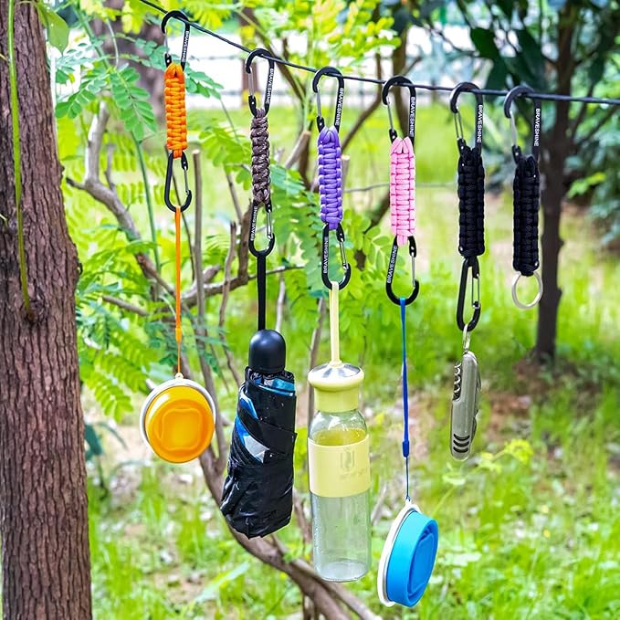 BRAVESHINE Paracord Keychain Carabiner Clip | D Ring Hanger Lanyard Hook | 7.3inch Long | for Stroller, Water Bottle, Key, Backpacks, Men, Women, Luggage, Car Seat Headrest, Fence, Bag Charms