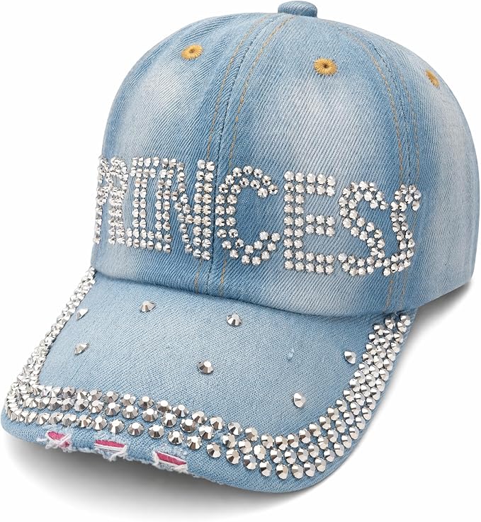 Popfizzy Bedazzled Hat for Women, Rhinestone Denim Hat, Fun Adult Bling Hats, Birthday Gifts for Women, Adjustable, One Size