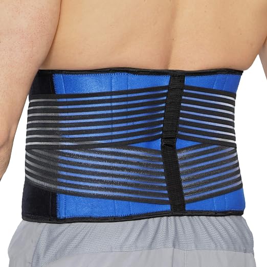 NeoTech Care Neoprene Back Brace for Men or Women - Adjustable & Breathable Lumbar Support Belt for Lower Back Pain (Blue, Size S)