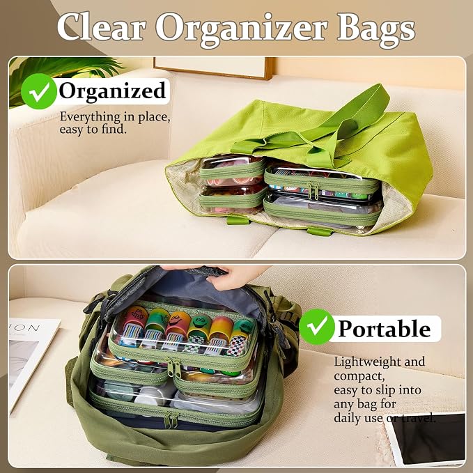 4 pcs Clear Zipper Pouches,Hard Shell Zipper Case,Toiletry Bag for Trave | CLear Diaper Bag, Toiletry Pouch, Travel Organizer, Cosmetic Bag,Toy Storage Bins (M+3S) (Mint Green)