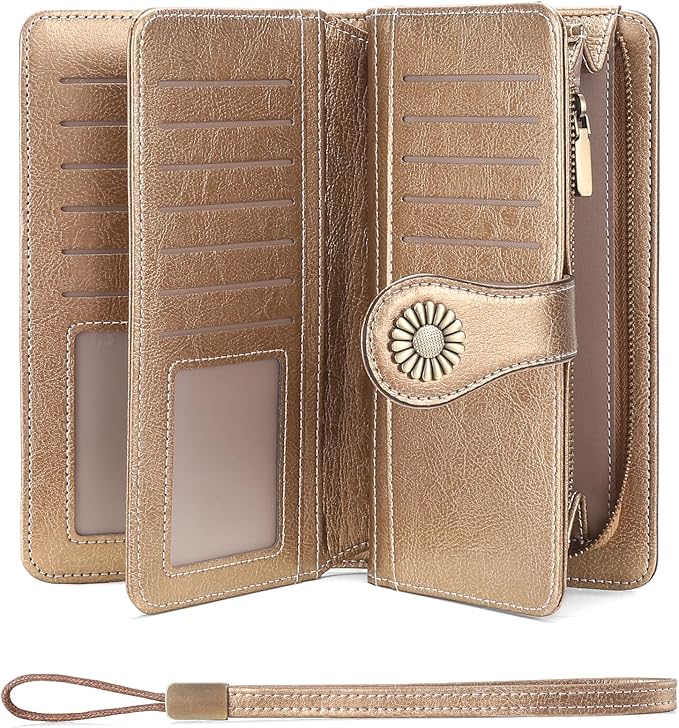 SENDEFN Wallets for Women Leather Credit Card Holder with RFID Blocking Large Capacity Wristlet | with RFID Blocking