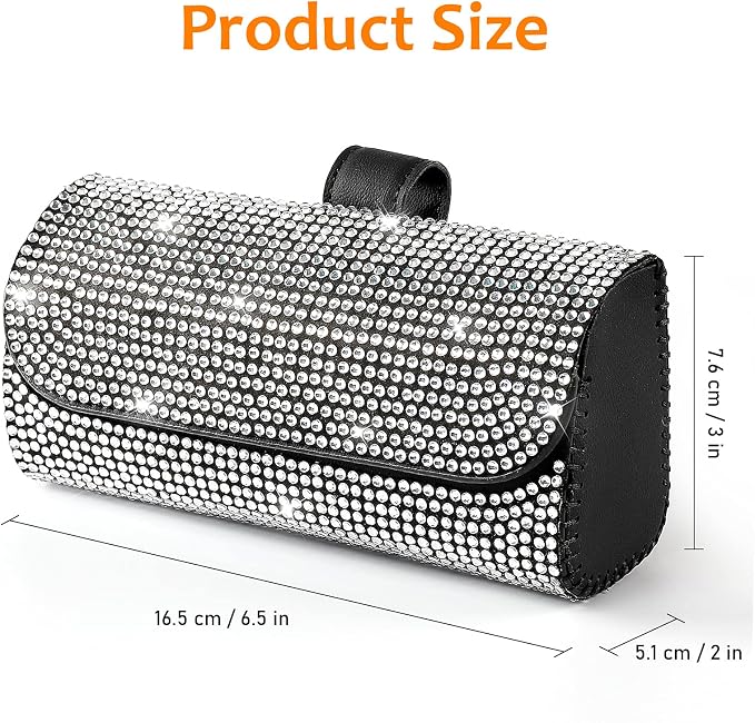 Accmor Bling Sunglasses Holder for Car Sun Visor 2 Pack, Vehicle PU Leather Glasses Storage Case Eyeglasses Organizer Protective Box Sparkling Crystal Car Accessories for Truck, SUV, RV (White)