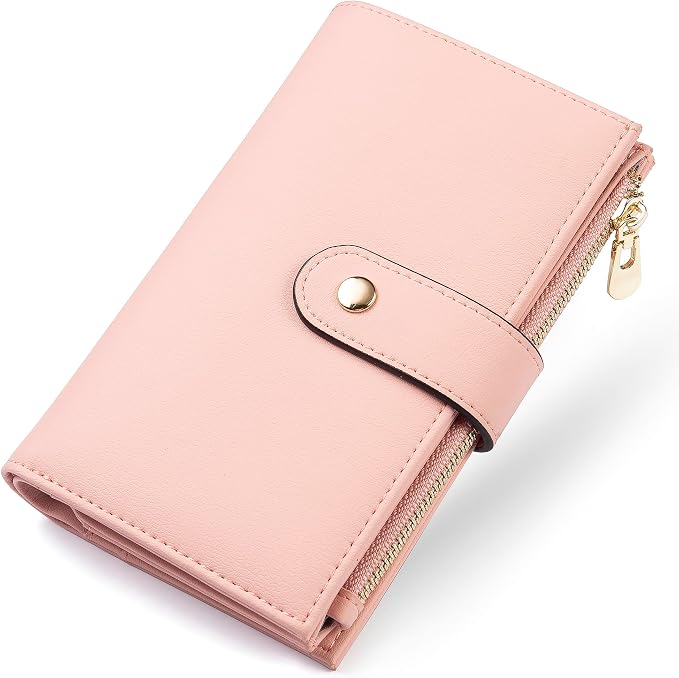 yiijay Womens Wallet RFID Blocking Leather Trifold Clutch Wallet Credit Card Holder Ladies Travel Wallet Purse with Passport/Pen Holder