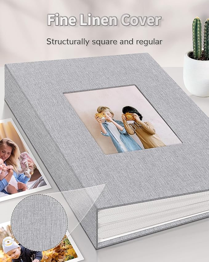 Artfeel Photo Album 4x6 with 300 Pockets,Slip-in Picture Albums,Linen Cover Memory Book with Front Window,White Page Vertical Photo Book for Wedding,Family,Anniversare,Baby,Vacation,Father's Day