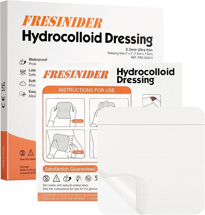 FRESINIDER Hydrocolloid Wound Dressing 3" x 3" – 10 Pack Ultra Thin Self-Adhesive Bandages for Wound Care, Bed Sores, Acne, Blisters – Waterproof & Absorbent Hydrocolloid Patches for Faster Healing