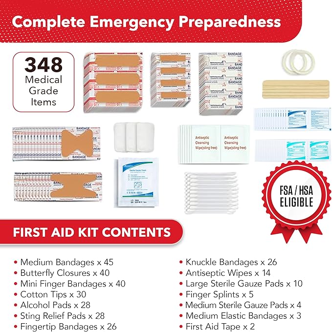 Swiss Safe 2-in-1 First Aid Kit for Car, Travel and Home, 348 Pieces, Large Hardcase with Bonus Mini Kit for Medical Emergency, Survival and Camping