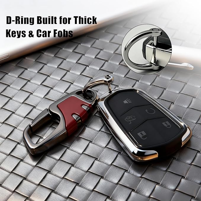 Keychain Carabiner Clip,Heavy Duty Belt Loop Car Key Ring Holder | Durable metal build, mens EDC accessory, 4 key rings, secure locking D-ring, fits belt loops, holds home, car key fobs