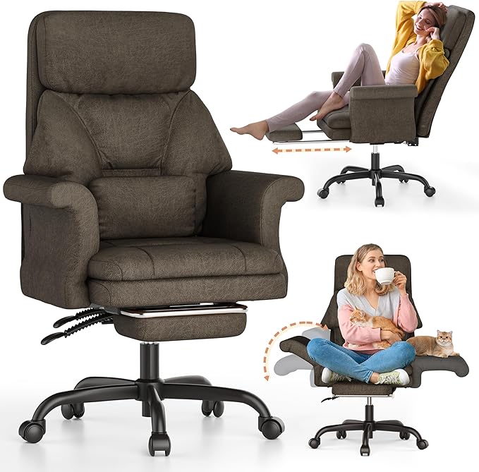 ELABEST C39 Cross Legged Office Chair with Footrest & Convertible Armrests-Pet-Friendly Criss Cross Home Desk Chair, Ergonomic Recliner with Lumbar Pillow,Big and Tall Executive Chair