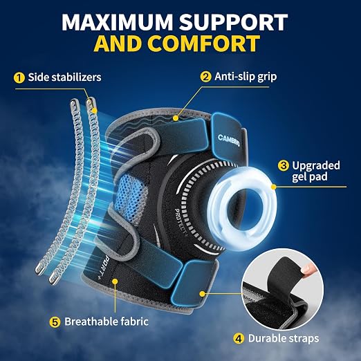CAMBIVO ELITE Knee Brace with Side Stabilizers & Open Patella Gel Pad — Adjustable Support for Meniscus, Arthritis, ACL, MCL Recovery, Knee Support for Men and Women - Please Check Size Chart