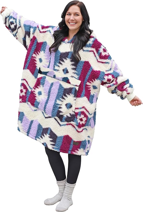 Catalonia Oversized Blanket Hoodie Sweatshirt, Wearable Sherpa Lounging Pullover for Adults Women Men