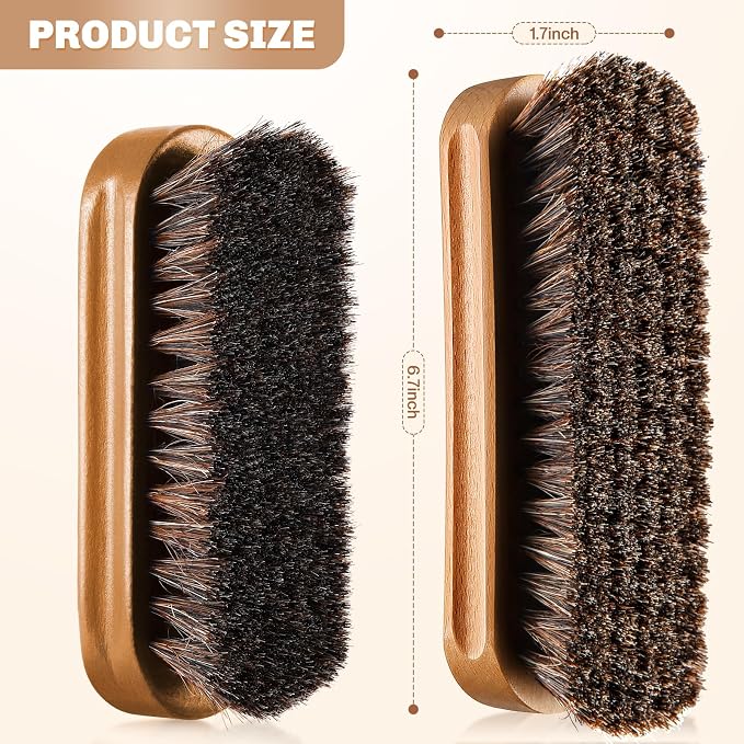 2 Pcs Horsehair Shine Shoes Brush Kit Polish Dauber Applicators Cleaning Leather Shoes Boots Care Brushes Suede Cleaner Brush(Wooden Concaved Brush)