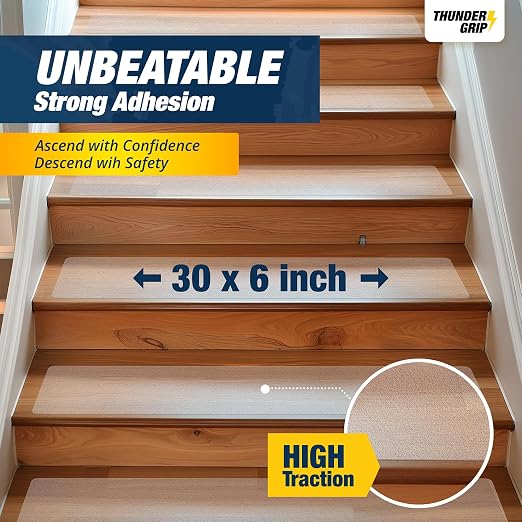 Clear Stair Treads Non-Slip Indoor 30" x 6" 15-Pack - Stair Grips for Wood