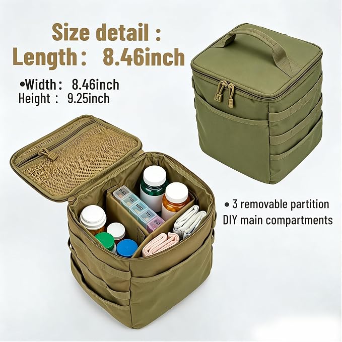 Travel Medicine Bag,Medication Pill Bottle Organizer Empty Case | Medicine Bag For Traveling,Hold Large Pill Bottles,Empty First Aid Bag