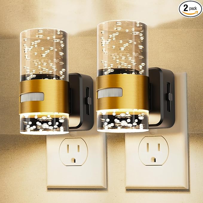 L LOHAS LED Motion Sensor Night Light,Dimmable Night Lights Plug into Wall | 2 Pack 3000K Night-Lights with 0-100 LM Adjustable, Acrylic Bubble Plug in Nightlights for Bathroom Hallway Nursery