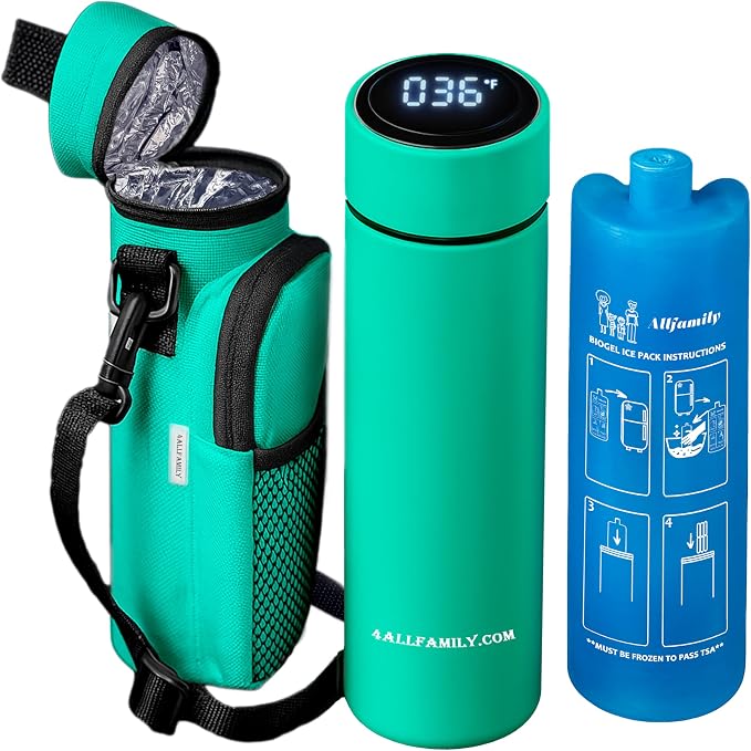 4ALLFAMILY Nomad Medium Pro Insulin Cooler Travel Case – TSA Approved Medicine Cooler with Biogel Ice Pack & Temp Display – Portable Diabetic Cold Case with Insulated Medicine Bag - Pro Turquoise