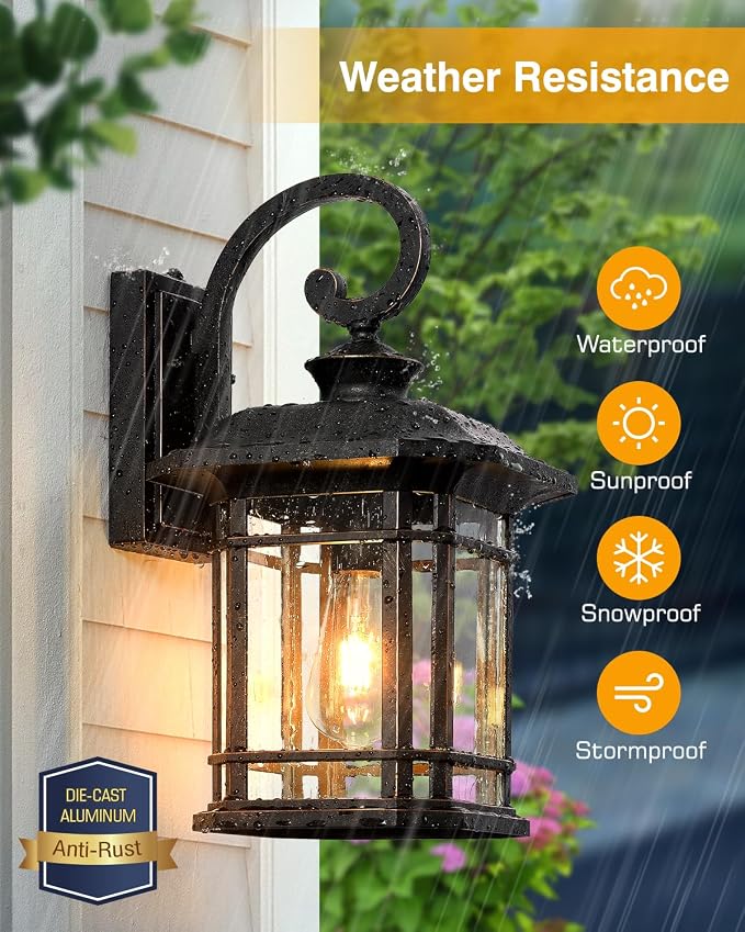 VIANIS 16.7 in Large Oil Rubbed Bronze Porch Lights Outdoor, Dusk to Dawn Outdoor Lights for House, Waterproof Outside Wall Light Fixtures for House, Garden, Garage, Entryway, Anti-Rust