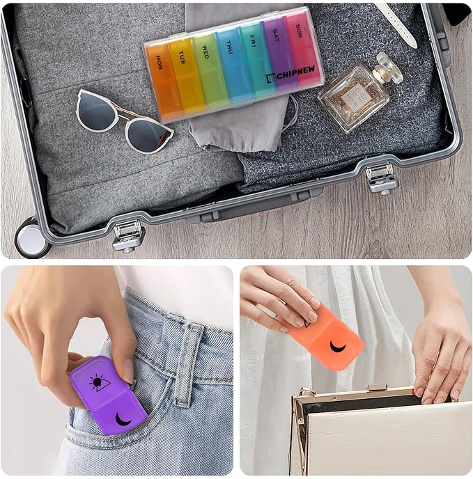 Weekly Pill Organizer 2 Times a Day, AP PM Pill Box，Detachable Pill Case | Food-Grade Material,Travel-Friendly,7 Day Pill Container Medium,Compartment holds up to 6 fish oil or 10 vitamin-Transparent