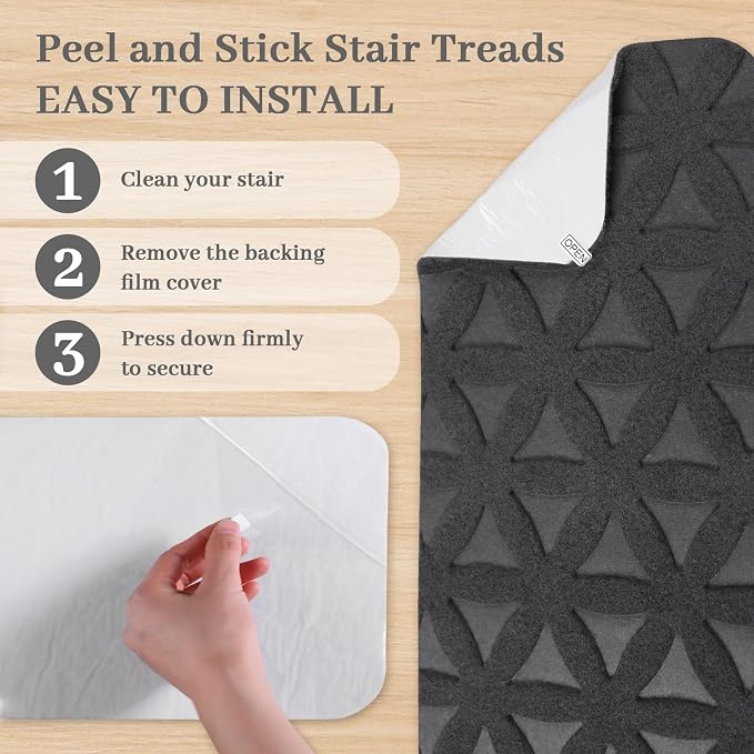 RIOLAND Non-Slip Carpet Stair Treads for Wooden Steps Indoor, 8" X 30", 15 Pack Peel and Stick Stair Treads Runners for Kids Elders and Pets, Gray
