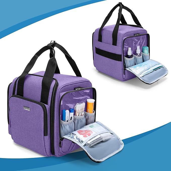 BAFASO Large Pill Bottle Organizer with 4 Inner Removable Pouches, Purple | Medicine Bag Come with Shoulder Strap, BAG ONLY.