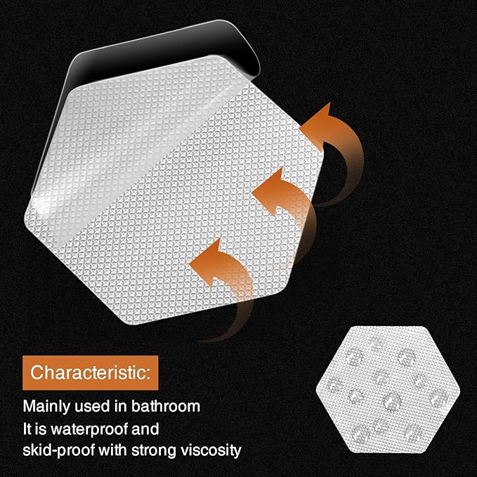 Bathtub Stickers Non-Slip, 12 PCS White Hexagon Safety Shower Treads Adhesive Appliques with Premium Scraper