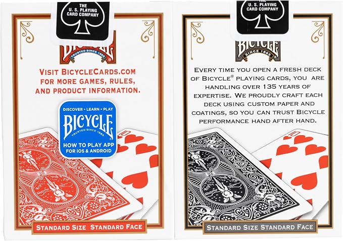 Bicycle Rider Back Playing Cards 2 Pack Red and Black Poker Size | Standard index, Air Cushion Finish, Made in USA, 140 years trusted, Premium quality for all card games