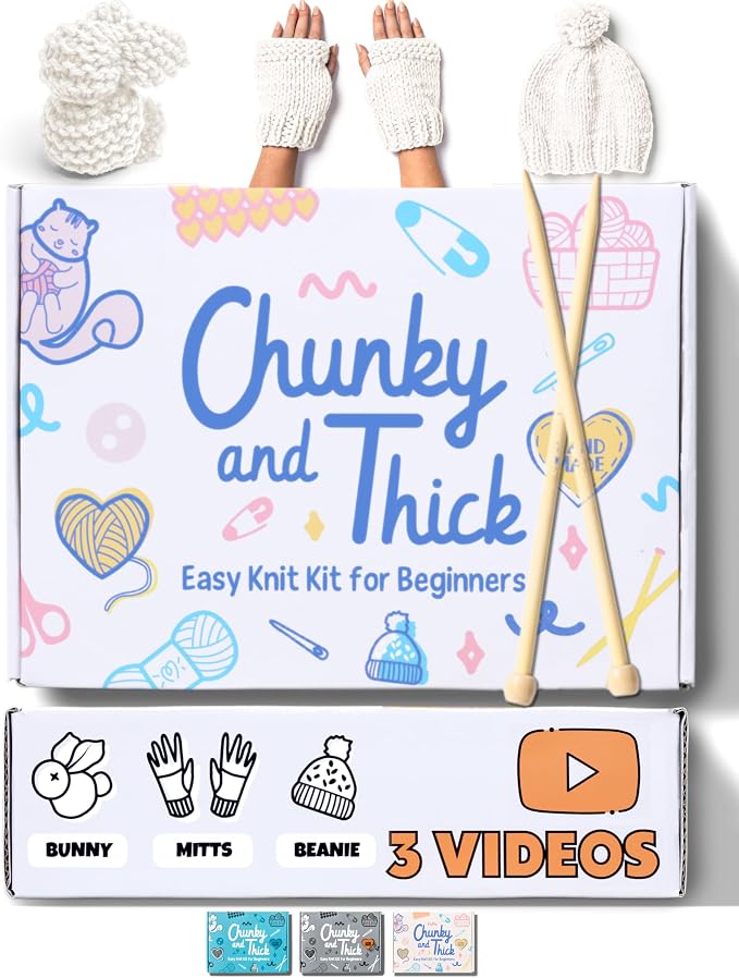 Complete Knitting Kit for Beginners - Learn to Knit Kit with Knitting Accessories Like Thick Beginner Ivory Yarn, Bamboo Needles for Beginners & More - Includes Video Tutorials & Written Guide
