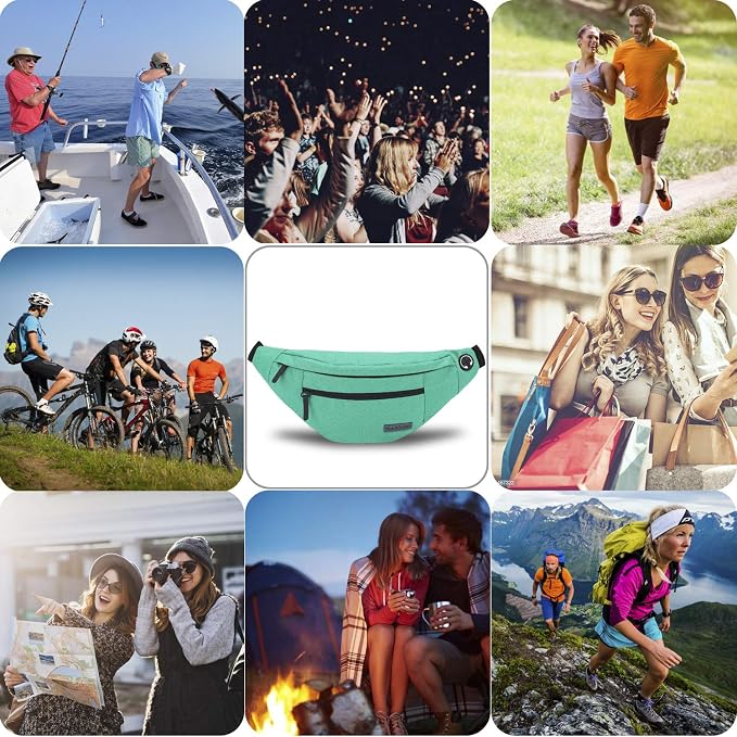 MAXTOP Large Green Crossbody Fanny Pack Belt Bag for Women Men Passport Bag | 4-Zipper Pockets,Polyester,Gifts for Enjoy Festival Sports Workout Traveling Running Casual Hands-Free Waist Pack