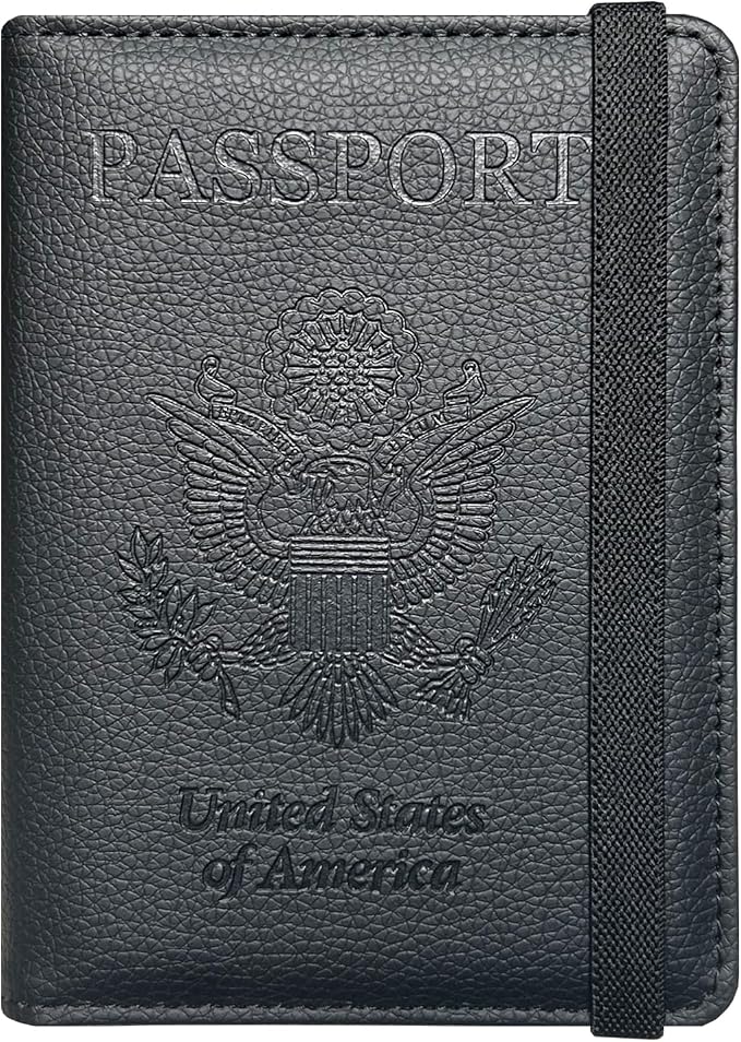 ACdream Passport Holder Cover, Leather Travel Wallet Case, RFID Blocking Document Organizer Protecrtor, with Slots for Credit Cards, Boarding Pass, for Women and Men - Black