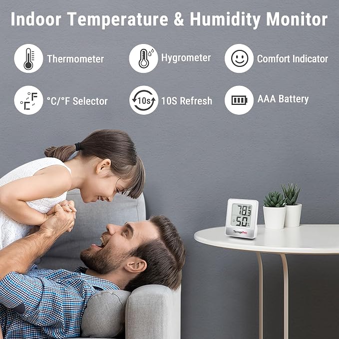 TempPro TP49 4 Pack Digital Hygrometer Indoor Thermometer | Humidity Meter Mini Hygrometer Thermometer with Temperature and Humidity Monitor Room Thermometer