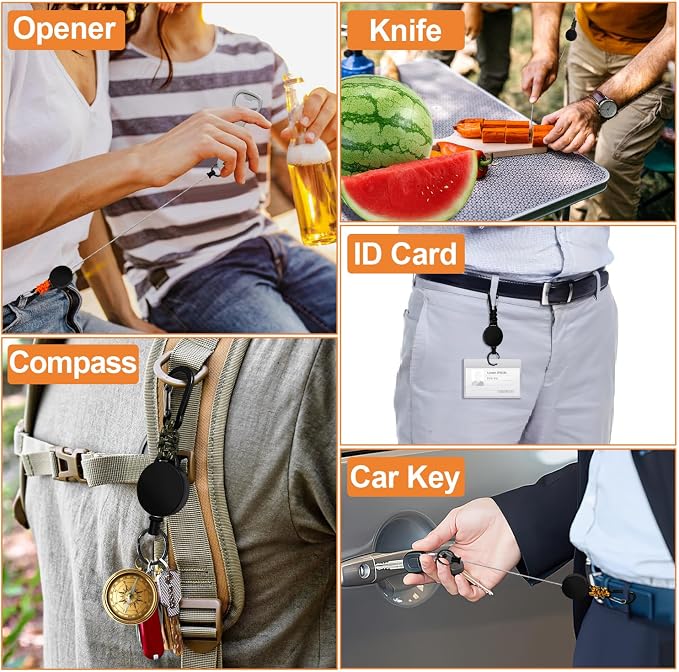 Retractable Keychain 4 Pieces Heavy Duty Carabiner Badge Holder Retractable Badge Reel ID Holder Extendable Key Ring Key Holder (Black + Green + Orange + Orange-Black)