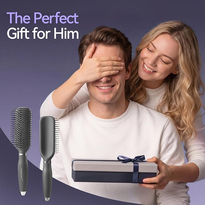 Hair Brush for Men, Detangling and Styling Hairbrush with Nylon Bristles for Wet & Dry Hair, Scalp Massage Function, Suitable for Fine/Thin/Short/Thick Hair, Mens Detangler Brushes
