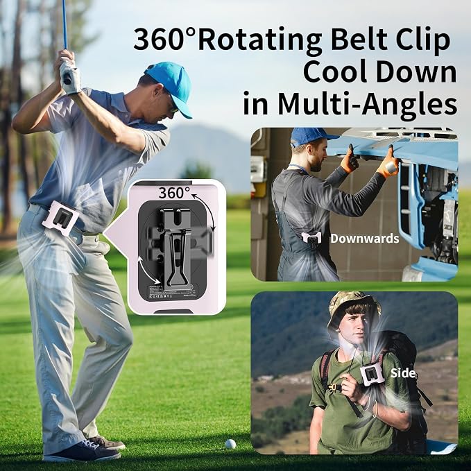 Socool 14500mAh Portable Waist Fan Clip on Belt 360 Rotation Wearable Rechargeable Personal Shirt Fan, 67H Cooling 5-Speed Battery Operated Fans with Light, Neck Fan Hanging for Outdoor Camping Travel