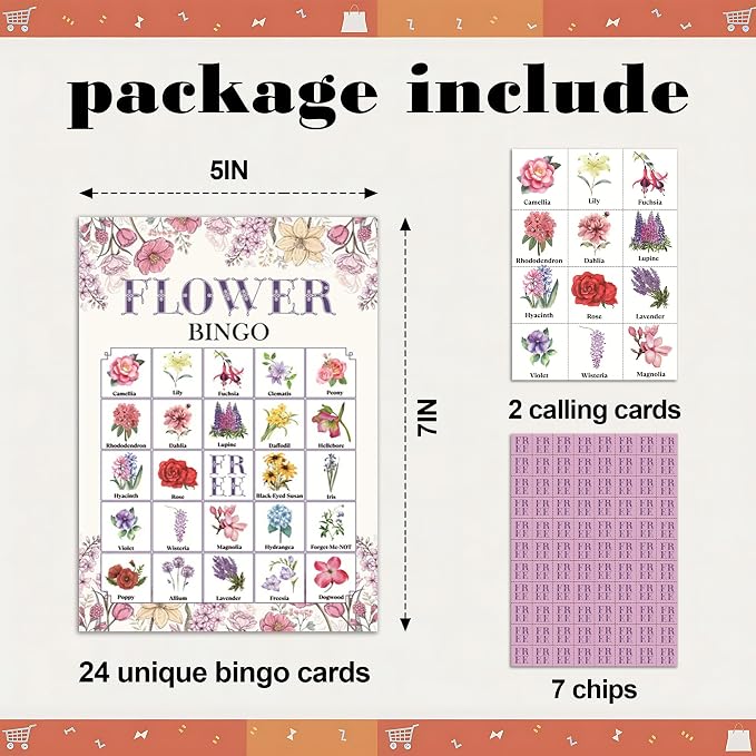 Flowers Bingo Game Cards, Floral Bingo Set for Adults Large Group, Flowers Games for Tea Bridal Shower Birthday Party Decor, Vintage Floral Cards Gifts for Family Friends, 08