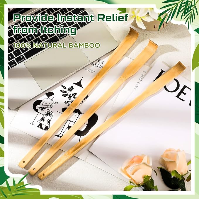 24 Pieces Bamboo Back Scratcher Bulk Long Manual Back Massager Traditional Wooden Back Scratcher for Itching Relief and Body Massage Elderly Men Women Christmas Gifts for Nursing Home