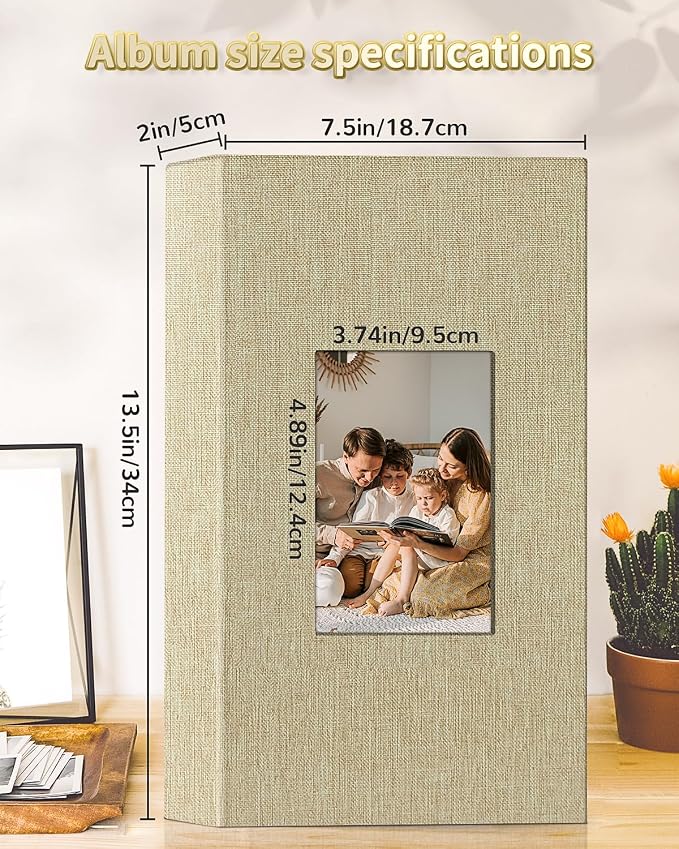 Artfeel Photo Album 4x6 with 300 Pockets,Slip-in Picture Albums,Linen Cover Memory Book with Front Window,White Page Vertical Photo Book for Wedding,Family,Anniversare,Baby,Vacation