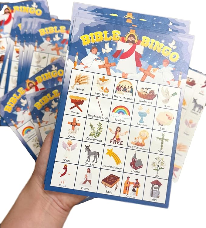 24 Players Bible Bingo Game, Bingo Game for Adults, Jesus Christian Sunday Church Activity, Religious Party Xmas Party Decorations Supplies, Vacation Bible School Bingo Cards