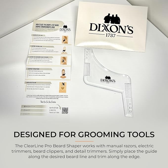 Dixon's 1737 Clear Line Pro Beard Shaper for Men – Transparent Beard Line Up Tool with Comb Edges, Beard Template for Cheek Line, Neckline and Jawline Trimming