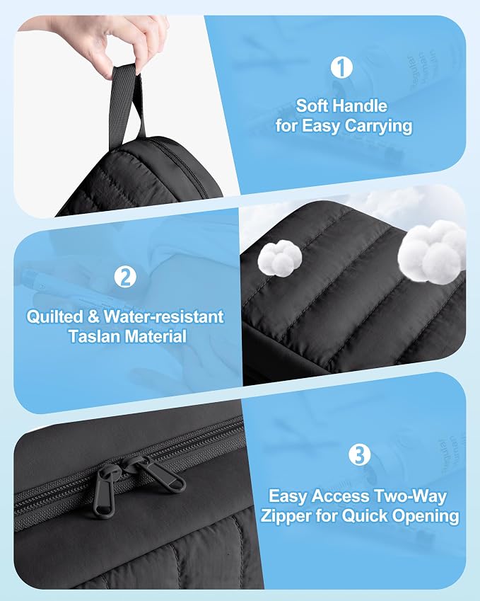 Marscamd Puffy Diabetes Travel Case with 2 Ice Packs, Insulin Cooler Travel Case with Multiple Pockets, Black