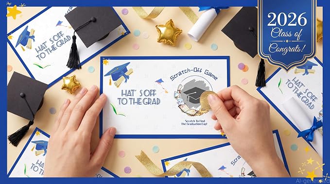 34PCS 2026 Graduation Scratch Off Game Cards & Stickers, Graduation Party Game, Senior High School & College Graduation Party Favors