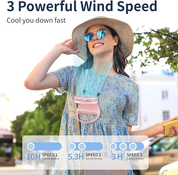 Handheld Mini Fan Rechargeable, Hands Free Necklace Fan, 3 IN 1 Hand Fan, Portable Small Pocket Fan with Magnetic Switch, Lanyard, Battery Operated